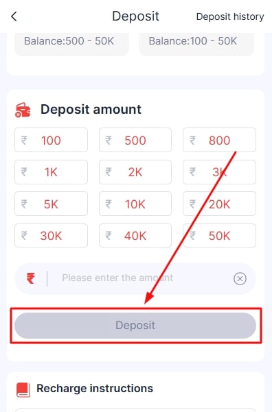 Click the deposit button