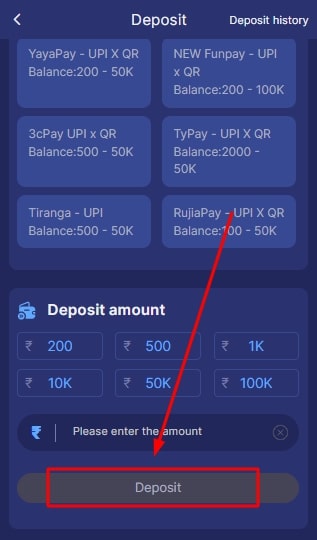 confirm the transaction by clicking on the deposit button