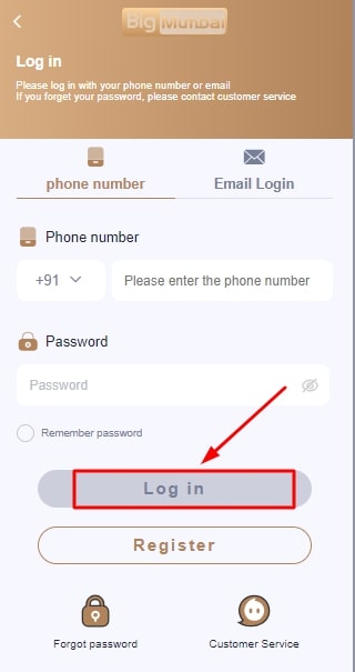 login into the game