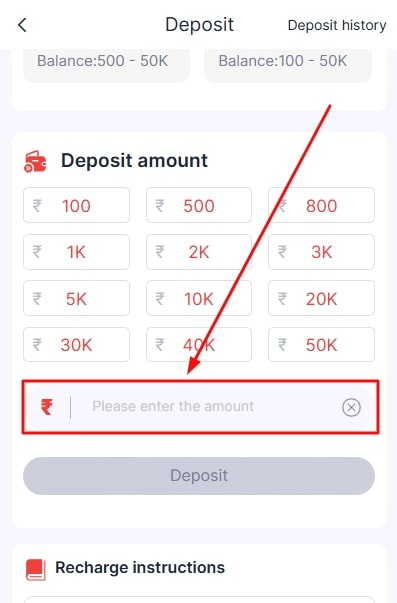 enter the amount to deposit