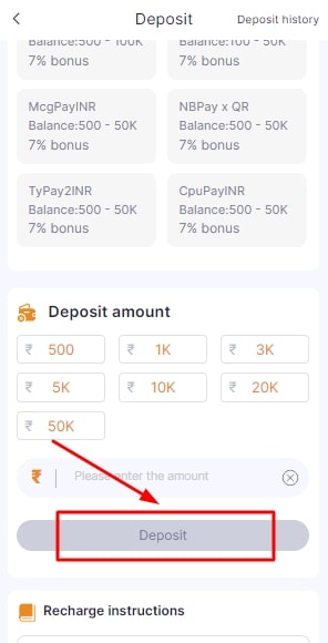 click on the deposit button to complete the transaction