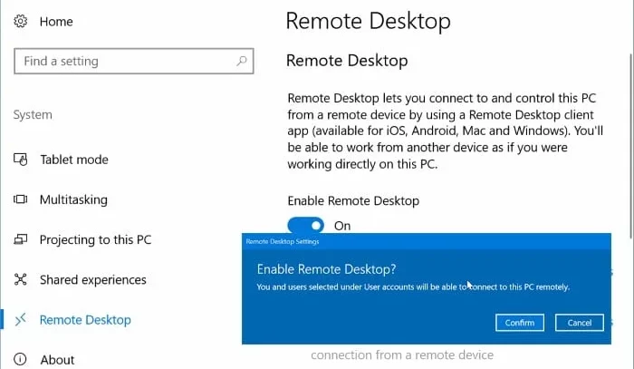 Allow Remote Connections on Windows 10 Using Settings