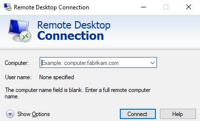 Click on Show Options to reveal additional settings for your remote desktop session. 