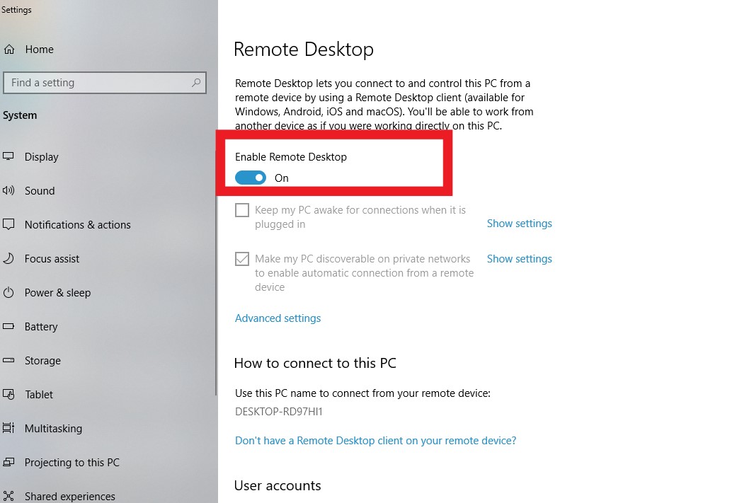 Check the Current Status of the Remote Desktop